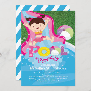 Fun Girl Pool Birthday Party Invitation
