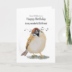 Fun Girlfriend Happy Birthday Sparrow Bird Card
