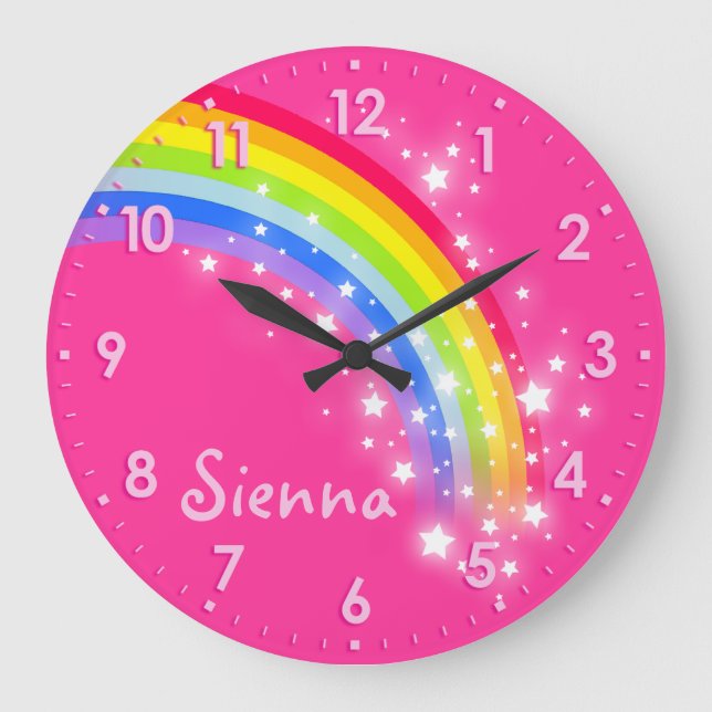 Fun girls kids rainbow name pink clock (Front)