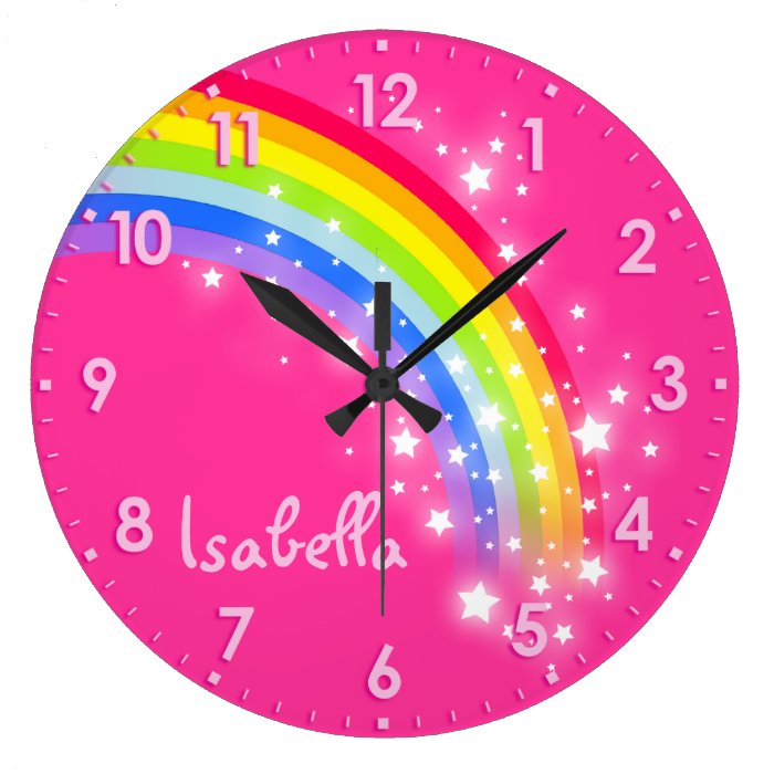 Fun girls kids rainbow name pink clock Zazzle