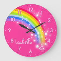 Fun Girls Kids Rainbow Name Pink Clock at Zazzle