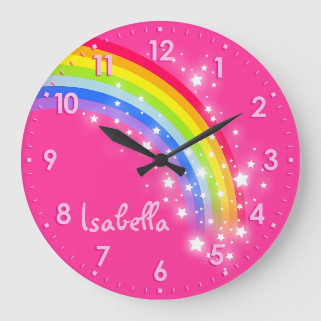 Fun girls kids rainbow name pink clock (Front)