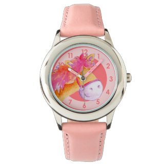 Fun girls pony art pink wrist watch