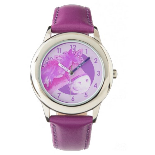 Fun girls pony  horse art purple wrist watch