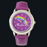 Fun girls rainbow add your name wrist watch<br><div class="desc">Purple sky colorful rainbow graphic art kids girls watch. Customise with your name currently reads Phoebe.</div>