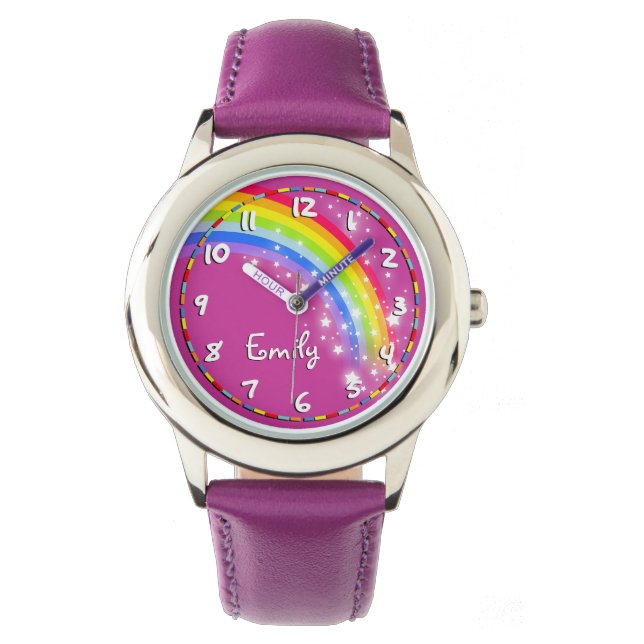 Fun girls rainbow purple name wrist watch (Front)