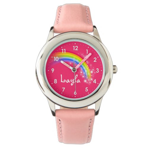 Fun girls rainbow red pink name wrist watch