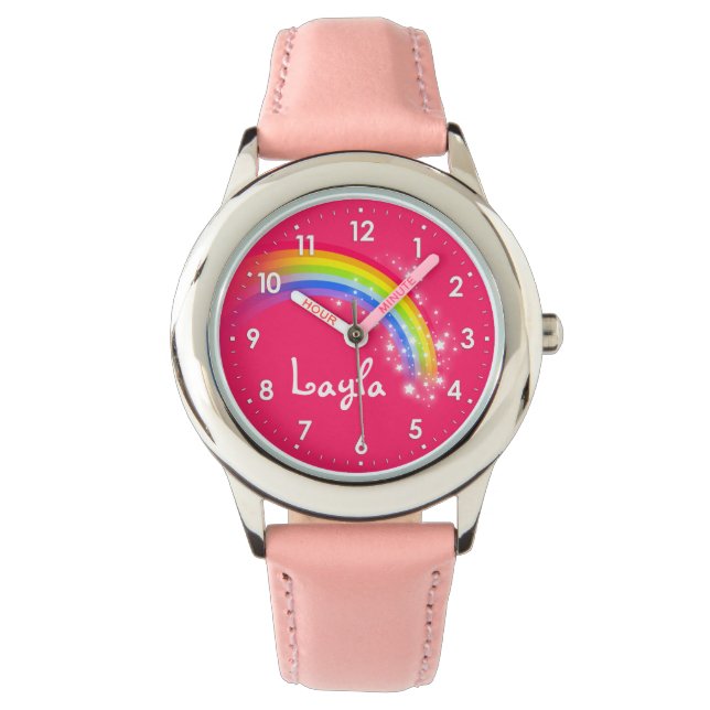 Fun girls rainbow red pink name wrist watch (Front)