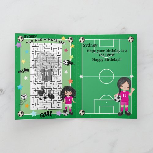 Fun Girls Soccer You Are A_Maze_ing Happy Birthday Card
