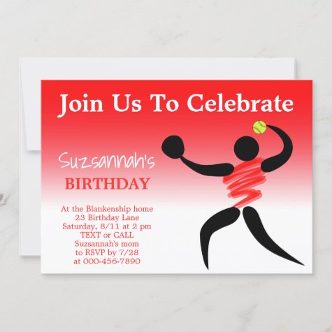 Fun Girls Softball Custom Birthday Party Invitatio