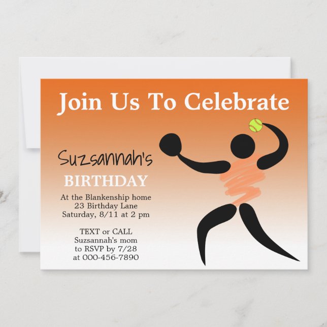 Fun Girls Softball Custom Birthday Party  Invitation (Front)