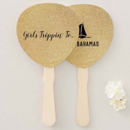 Fun Girls Trippin to Your Destination on Gold Hand Fan