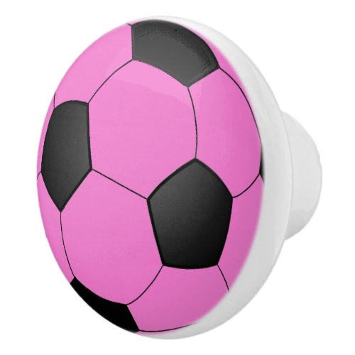 Fun Girly Bright Pink Black Soccer Ball Ceramic Knob