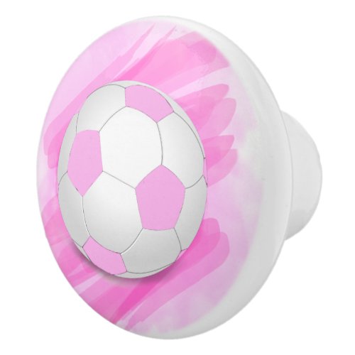 Fun Girly Bright Pink Black Soccer Ball Ceramic Knob