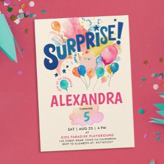 Fun Girly Colorful Surprise Baloon Bday Watercolor