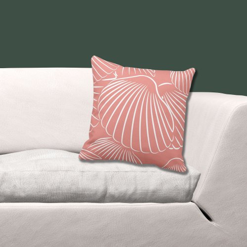 Fun Girly Coral Pink Seashell Pattern Throw Pillow
