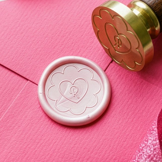 Fun Girly Flower & Heart Monogram  Wax Seal Stamp (Fun Girly Flower & Heart Monogram Wax Seal Stamp)