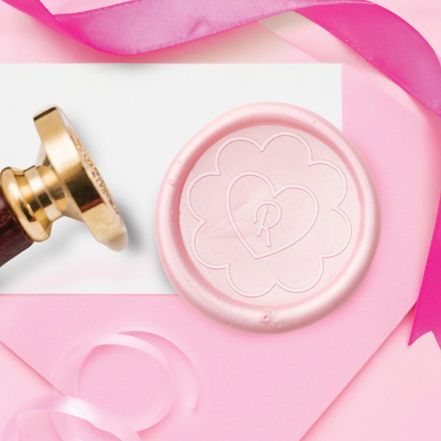 Fun Girly Flower & Heart Monogram  Wax Seal Stamp (Fun Girly Flower & Heart Monogram Wax Seal Stamp)