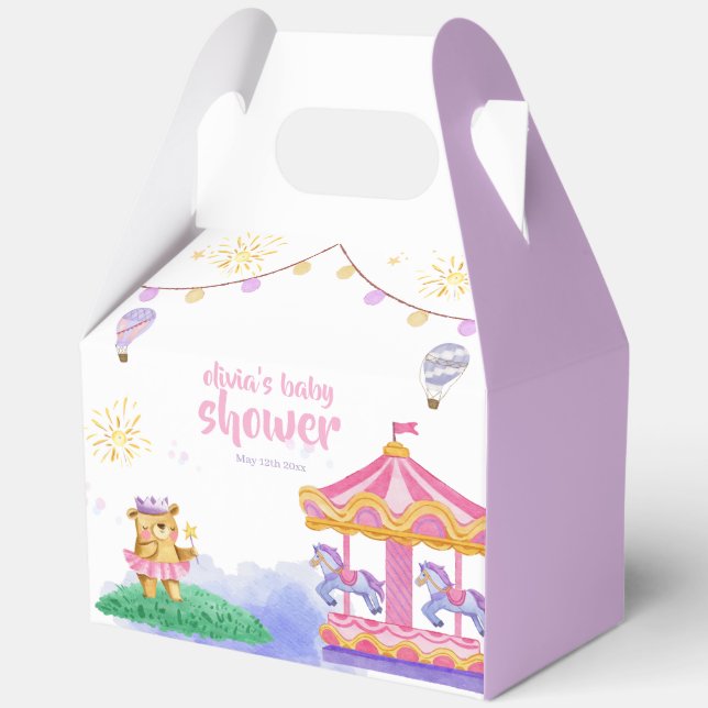 Fun Girly Magical Balloon Carousel Baby Shower Favor Boxes (Front)