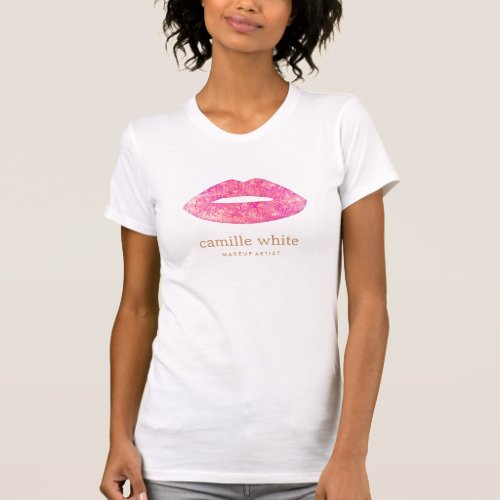 Fun Girly Makeup Artist Pink Sequin Lips T_Shirt