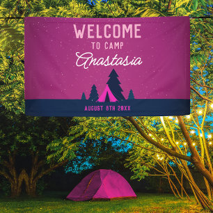 Fun Girly Pink Campfire Celestial Outdoor Welcome Banner