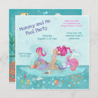 Fun Girly Pink Hair Mermaid Mommy & Me Pool Party