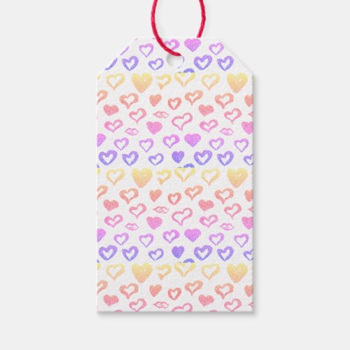Fun Girly Rainbow Glitter Hearts Lips Pattern Gift Tags
