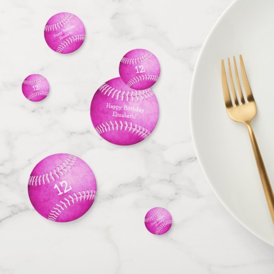 fun girly sports birthday hot pink softball  confetti
