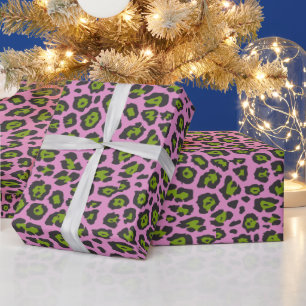 Fun girly stylish leopard animal print green pink wrapping paper