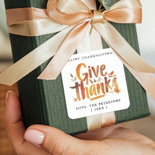 Fun Give Thanks Gratitude Fall Colors Brush Script Square Sticker
