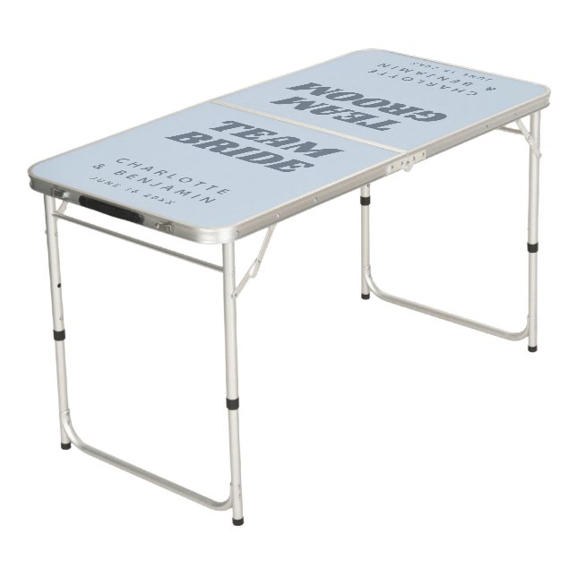 Fun Glacier Blue Bride Groom Wedding Personalized Beer Pong Table (Angled)