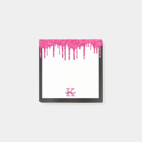 Fun Glam Black Hot Pink Glitter Drips Small Square Post_it Notes