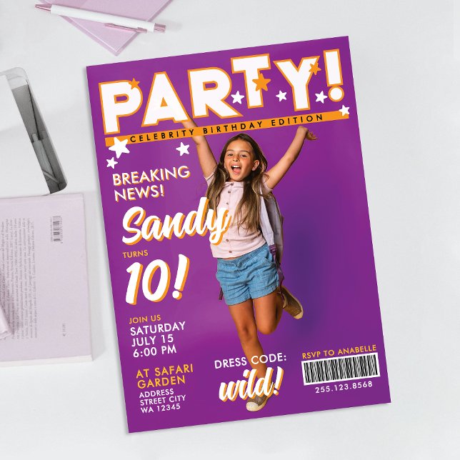 Fun Glam Colorful Pink Girl 12th Celebrity Party  Invitation (Creator Uploaded)