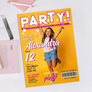 Fun Glam Colorful Pink Girl 12th Celebrity Party  Invitation