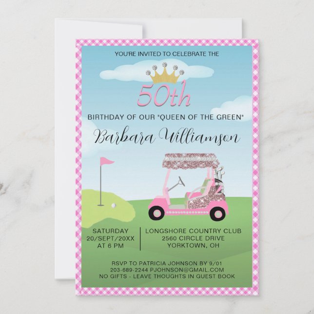 Fun Glam Fifty Lady Golfer 50th Birthday Party  Invitation (Front)