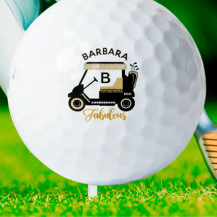 Fun Glam Glitz Name Gold Trim Diamond Golf Cart  Balls
