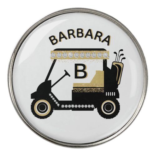 Fun Glam Glitz Name Gold Trim Diamond Golf Cart  Golf Ball Marker