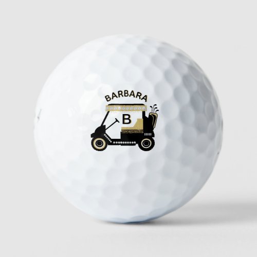 Fun Glam Glitz Name Gold Trim Diamond Golf Cart  Golf Balls