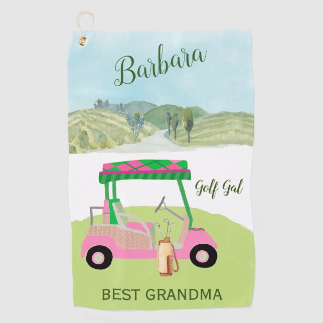 Fun Glam Golf Cart Best Grandma Personalized Name Towel (Front)