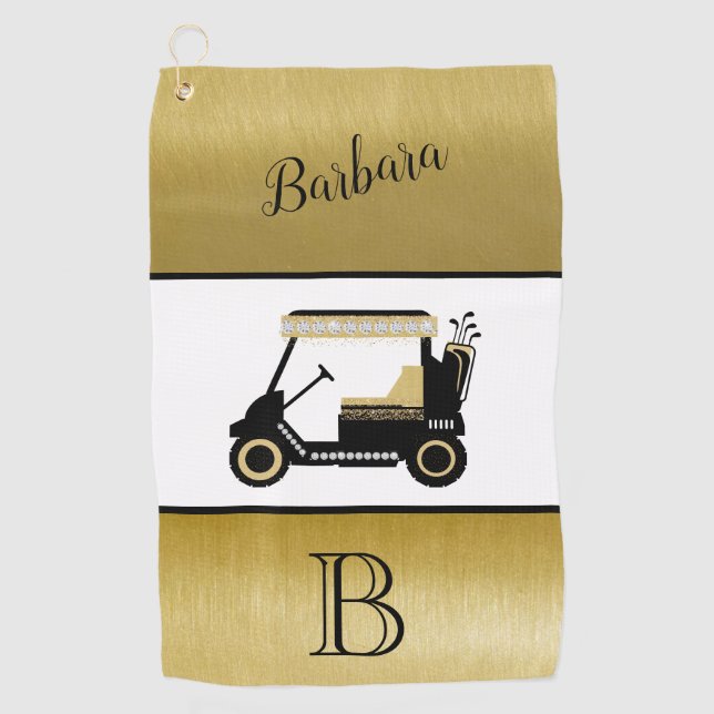 Fun Glam Golf Cart Monogram Name   Towel (Front)