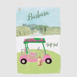 Fun Glam Golf Cart Scenic Personalized Name Golf Towel