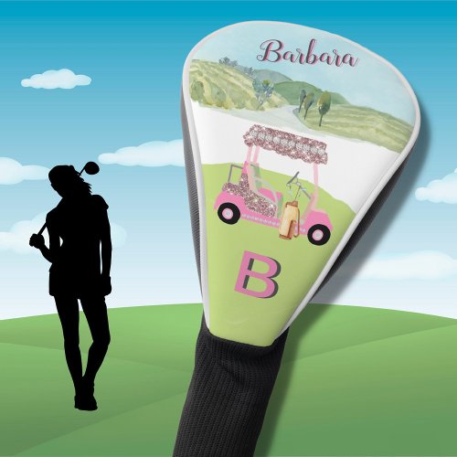 Fun Glam Golf Cart Scenic Personalized Two Color Golf Head Cover