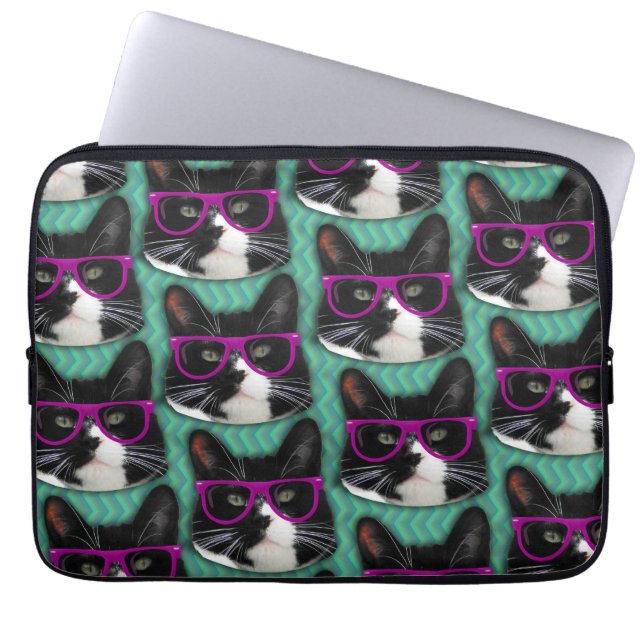 Fun Glasses Tuxedo Cat Epic Pattern Art Laptop Sleeve (Front)
