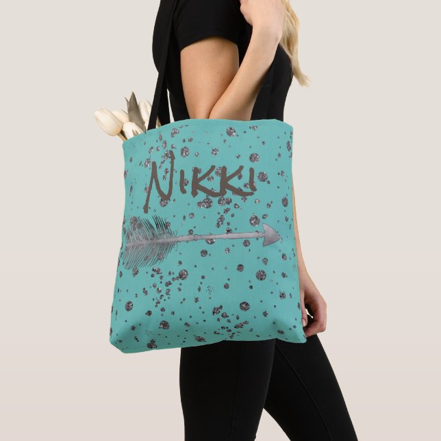 Fun Glittery Drops Arrow Tote Bag (Close Up)