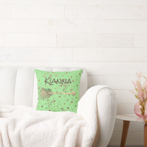Fun Glittery Drops on Green Personalized  Throw Pillow