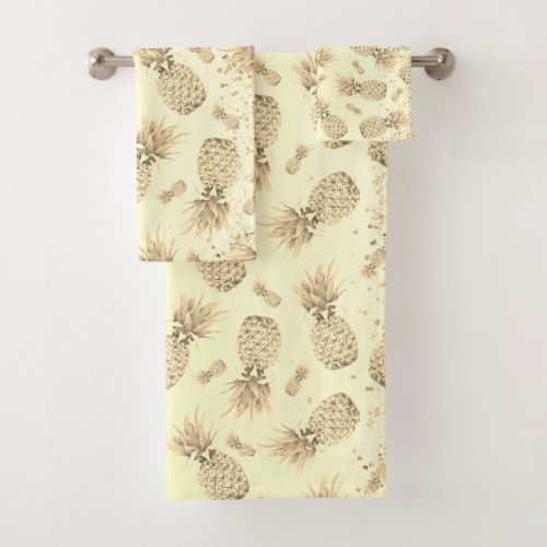 Fun Glittery Gold Pineapples  Bath Towel Set