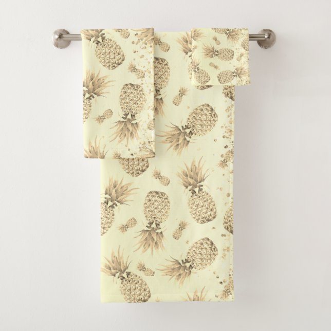 Fun Glittery Gold Pineapples  Bath Towel Set (Insitu)