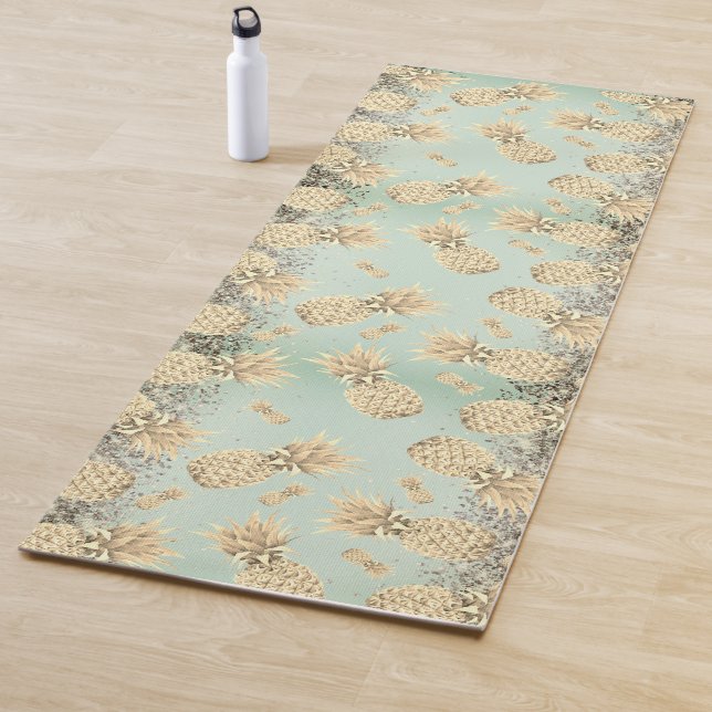 Fun Glittery Golden Pineapples   Yoga Mat (In Situ)