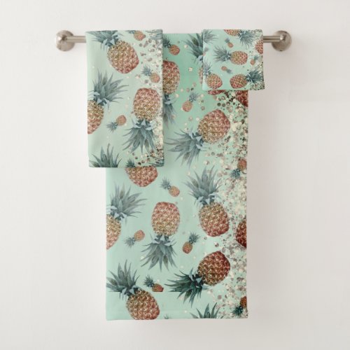 Fun Glittery Pineapples  Bath Towel Set