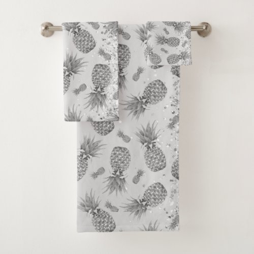 Fun Glittery Silver Pineapples  Bath Towel Set